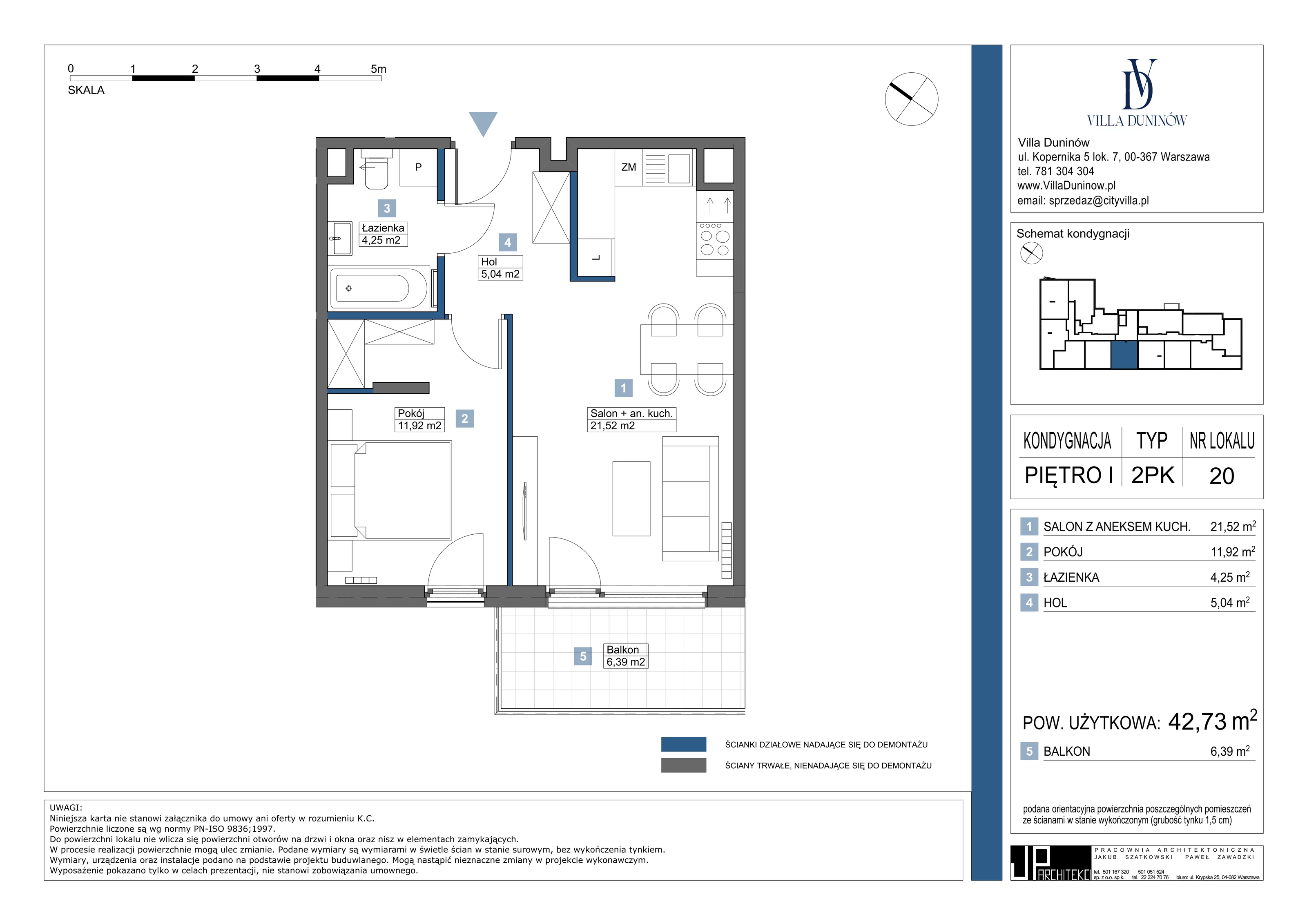 Mieszkanie 42,73 m², piętro 1, oferta nr 20, Villa Duninów, Warszawa, Białołęka, Henryków, ul. Duninów 7, 03-182 Warszawa